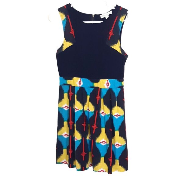 Anthropologie Staring at Stars Linen Blend Dress Womens 4 Aztec Ikat Black Artsy - Picture 3 of 6